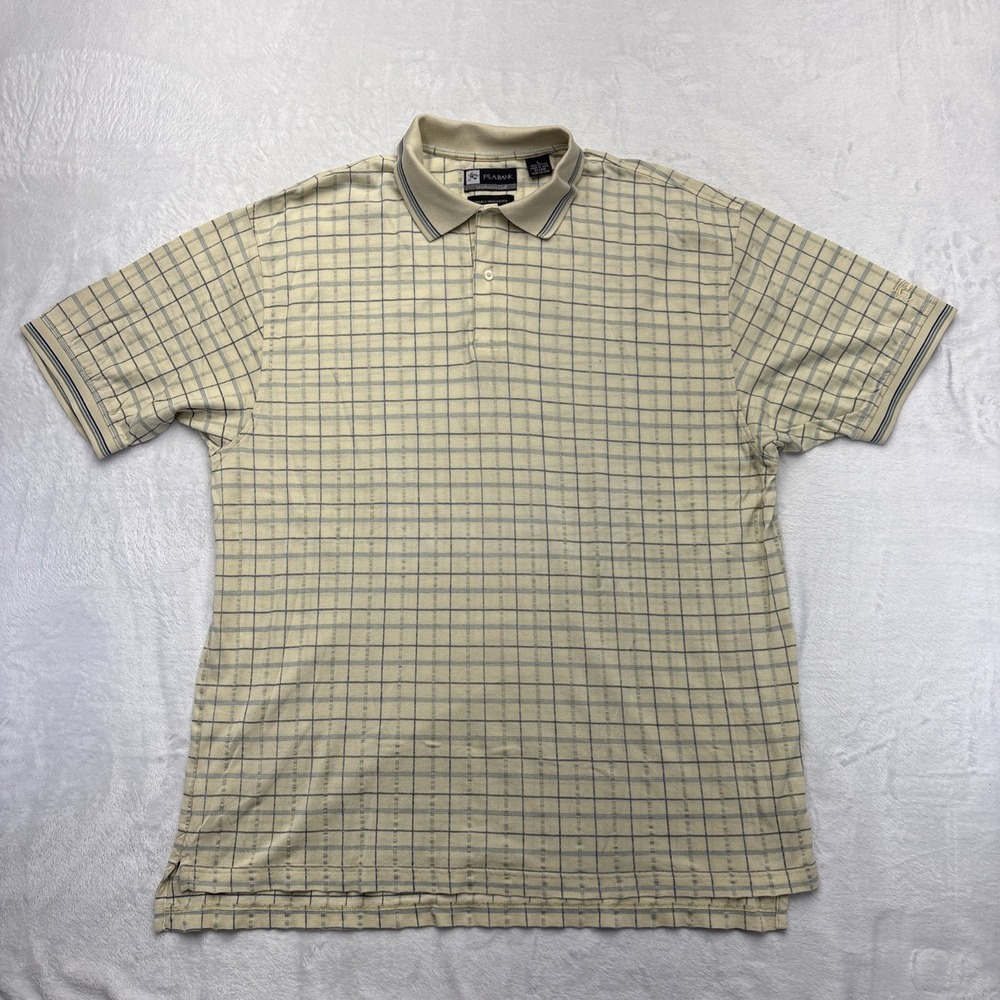 Jos A Bank Leadbetter Golf Polo Mens Large Yellow Windowpane Preppy Golfcore